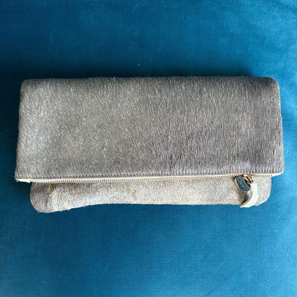 Gray Fold-Over Clutch from Clare V (hair on)